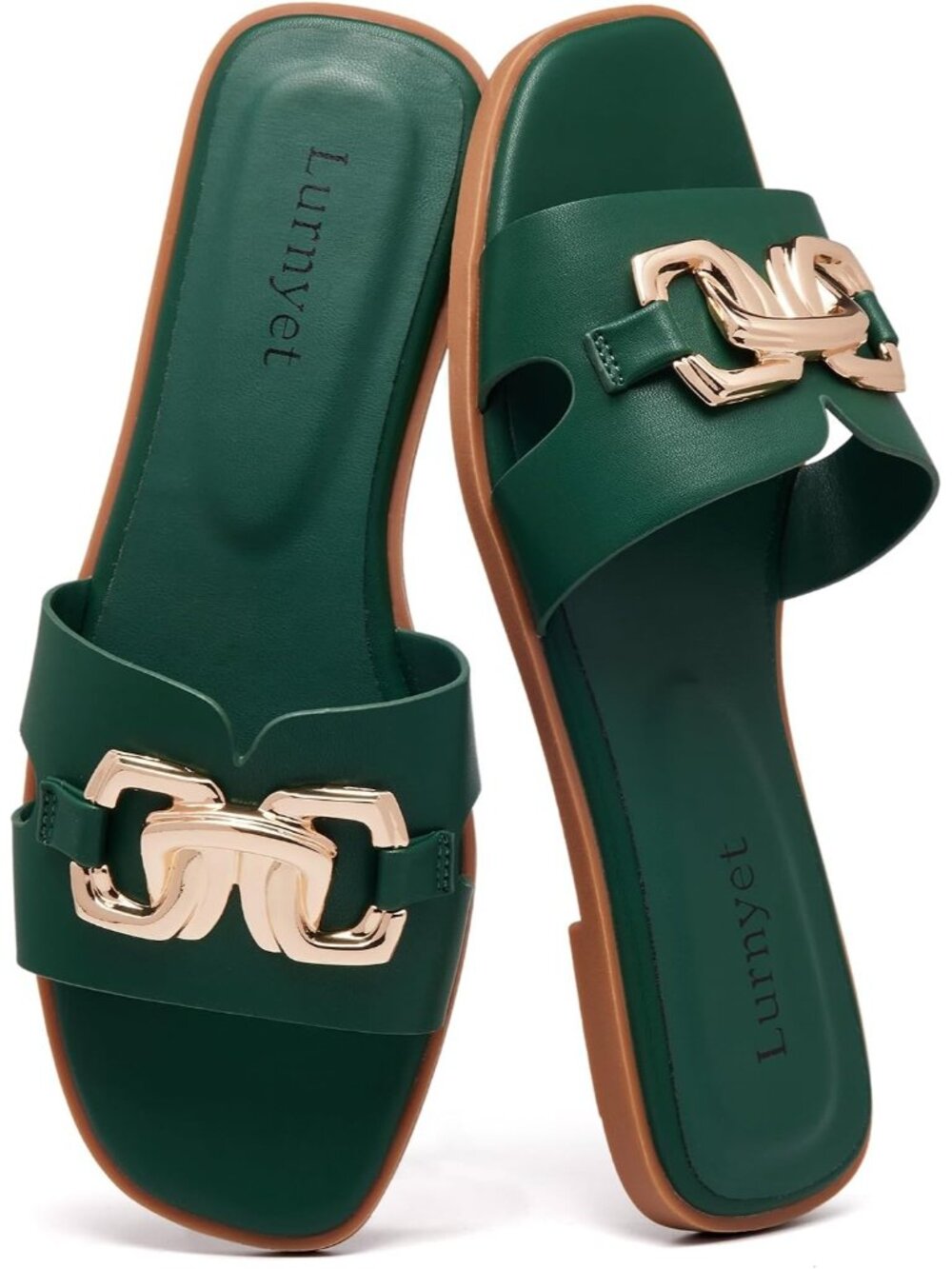🆕Women's Green Flat Slide Sandals Dressy Square Open Toe Slip On Beach